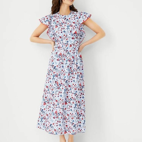 Ann Taylor Petite Floral Ruffle Sleeve Maxi Dress New - Picture 1 of 5